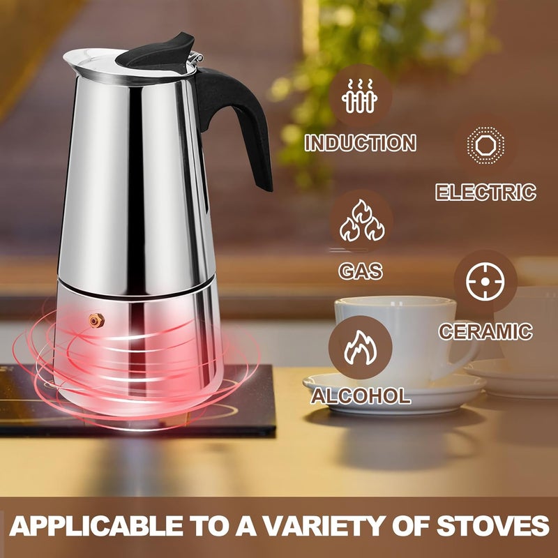 DITOSH 4 Cup Stovetop Espresso Maker Stainless Steel Moka Pot Stove Top Percolator Italian Coffee Makers Capable Mocha Greca Machine Cafe Classic Induction Cookers for Home and Camping 200ml 6.6oz - Image 5